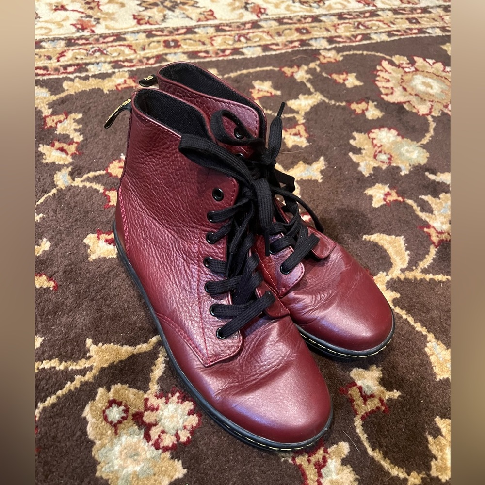 Dr. Martens Leyton Burgundy 7 eye Lace Up Boots